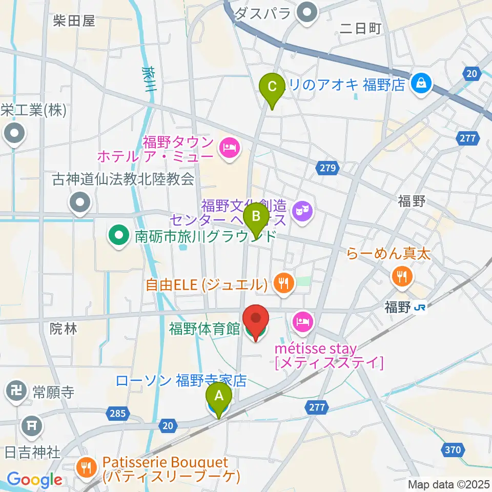 南砺市福野体育館周辺のコンビニエンスストア一覧地図