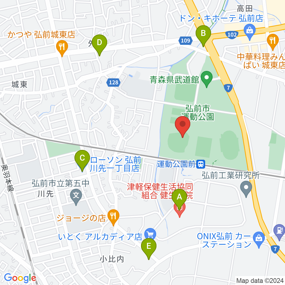 弘前市運動公園野球場 はるか夢球場周辺のコンビニエンスストア一覧地図