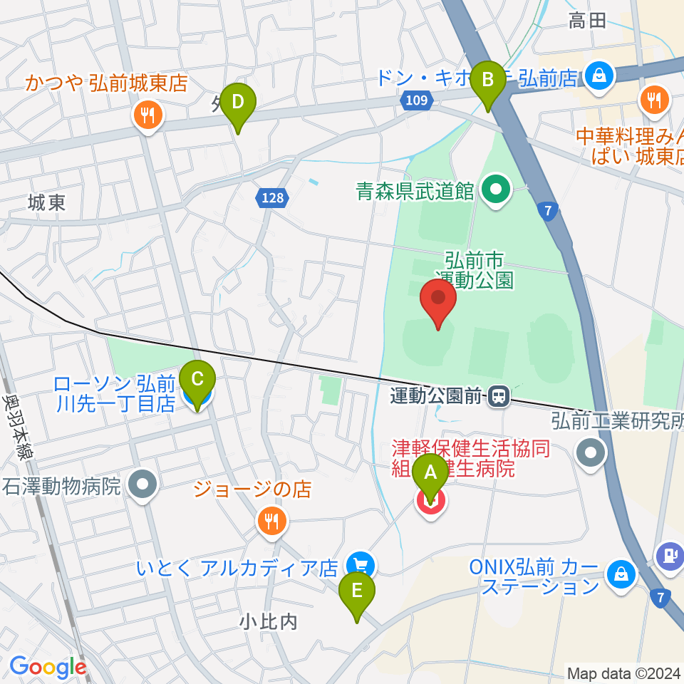 弘前市運動公園野球場 はるか夢球場周辺のコンビニエンスストア一覧地図