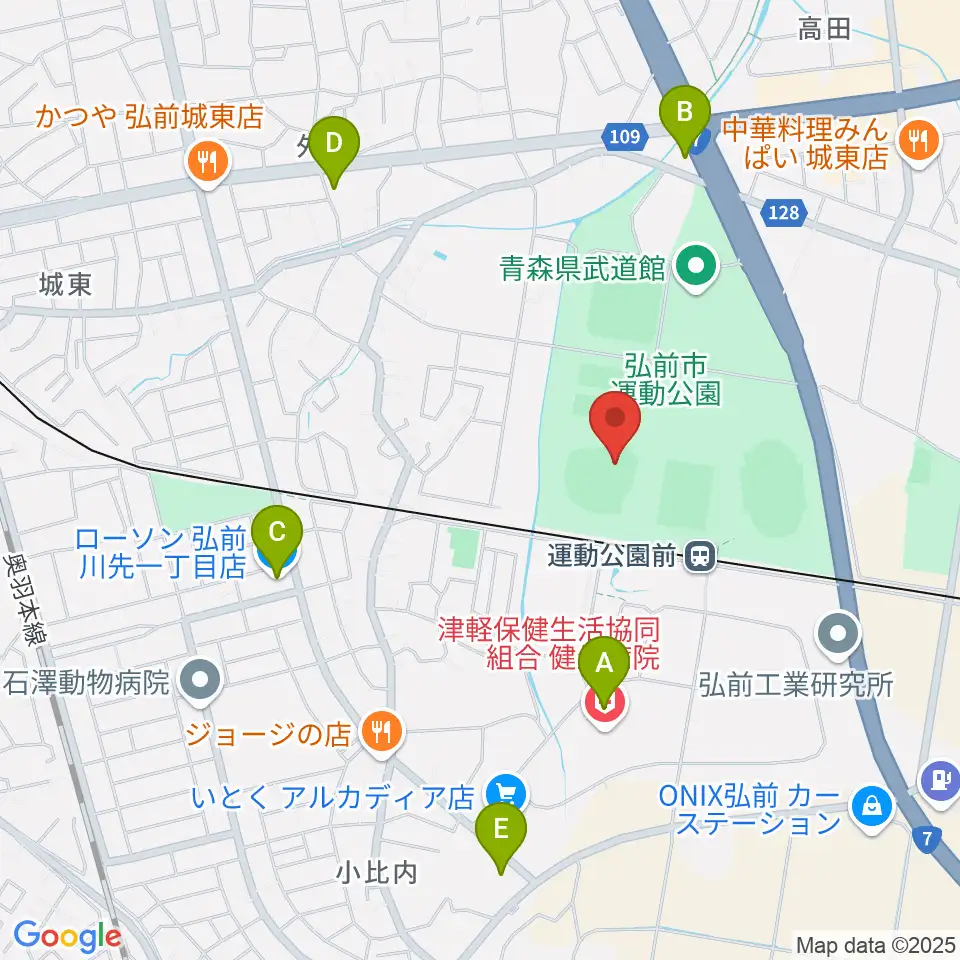 弘前市運動公園野球場 はるか夢球場周辺のコンビニエンスストア一覧地図