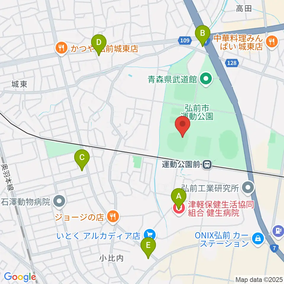 弘前市運動公園野球場周辺のコンビニエンスストア一覧地図