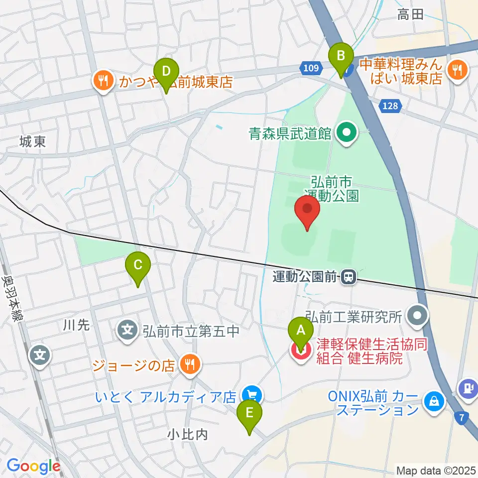 弘前市運動公園野球場周辺のコンビニエンスストア一覧地図