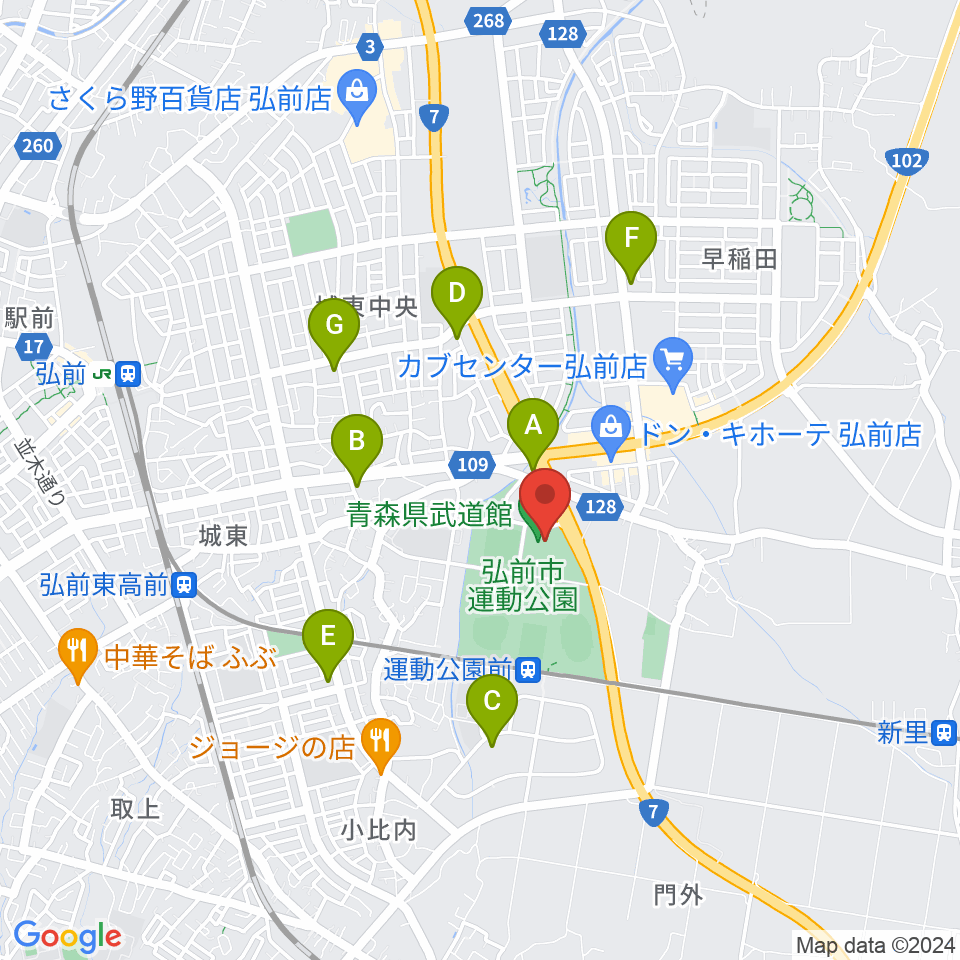 青森県武道館周辺のコンビニエンスストア一覧地図