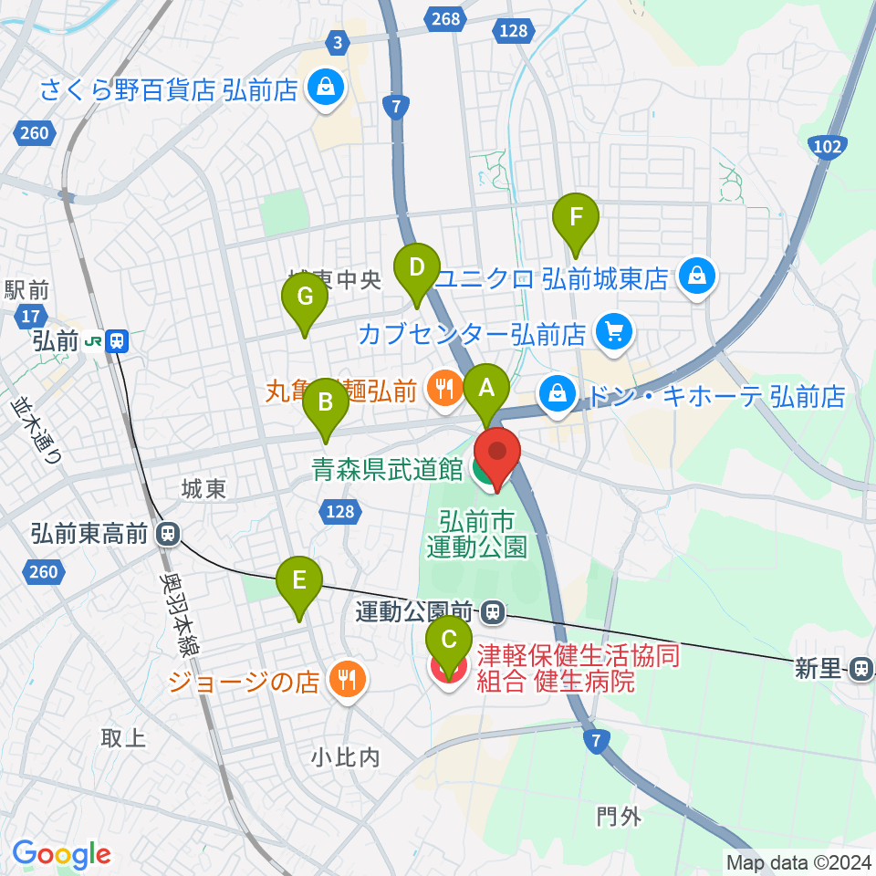 青森県武道館周辺のコンビニエンスストア一覧地図