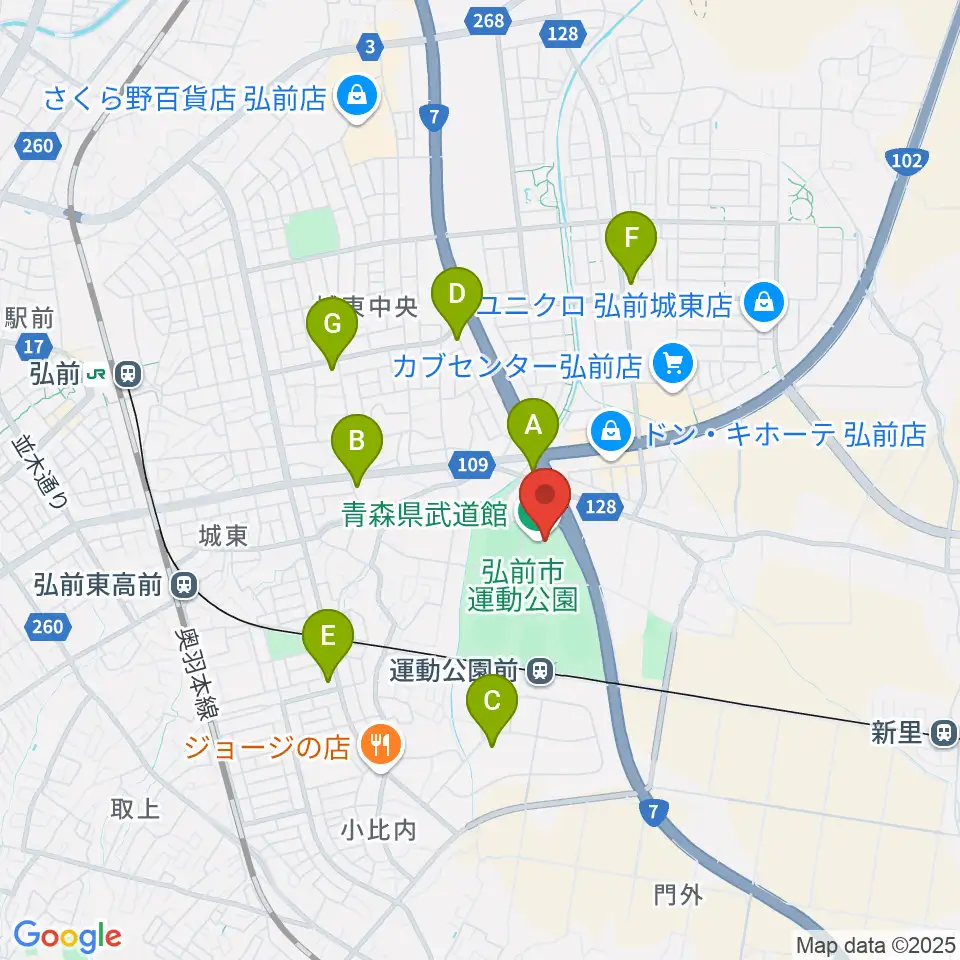 青森県武道館周辺のコンビニエンスストア一覧地図