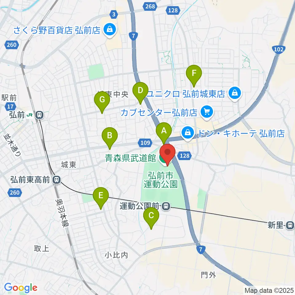 青森県武道館周辺のコンビニエンスストア一覧地図