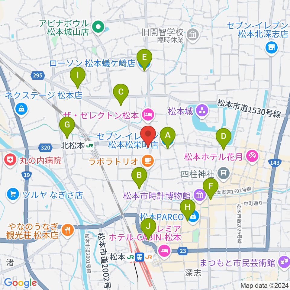 日本ヴァイオリン松本店周辺のコンビニエンスストア一覧地図