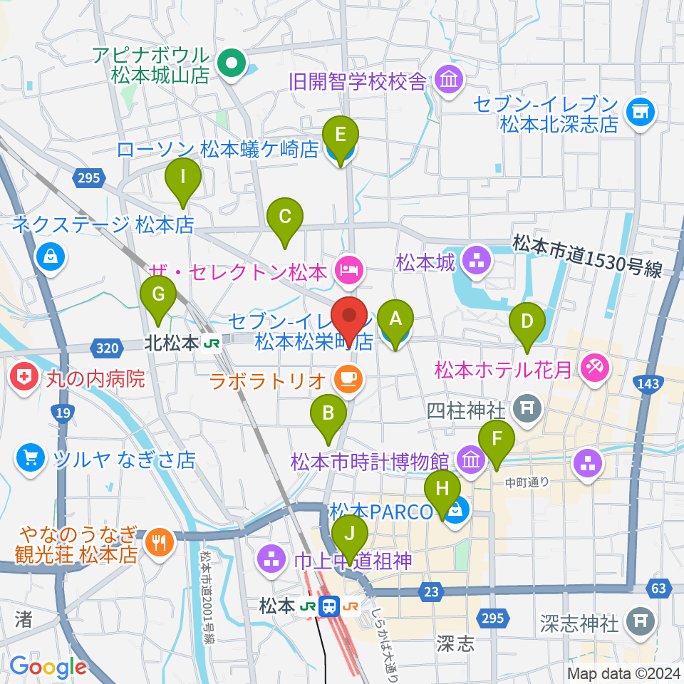 日本ヴァイオリン松本店周辺のコンビニエンスストア一覧地図