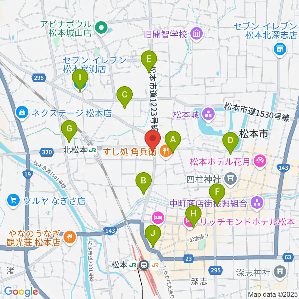 日本ヴァイオリン松本店周辺のコンビニエンスストア一覧地図
