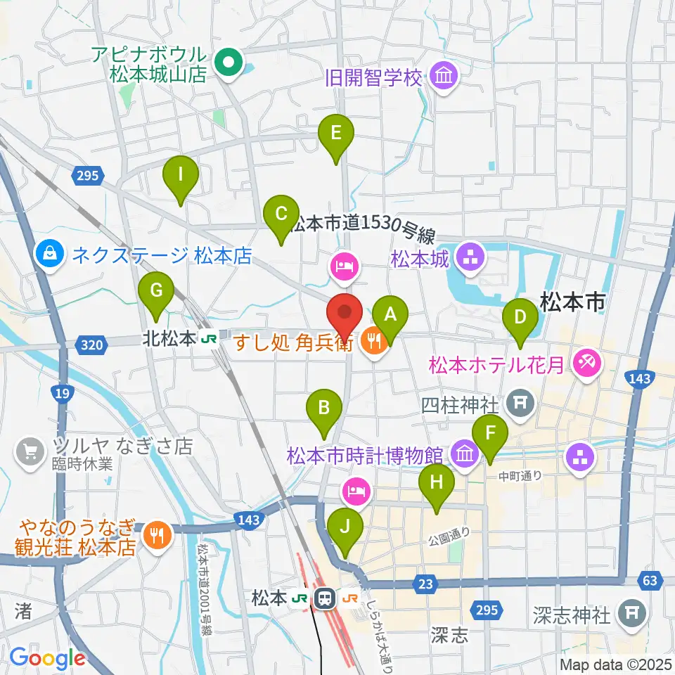 日本ヴァイオリン松本店周辺のコンビニエンスストア一覧地図
