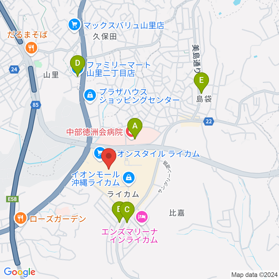 島村楽器 イオンモール沖縄ライカム店周辺のコンビニエンスストア一覧地図