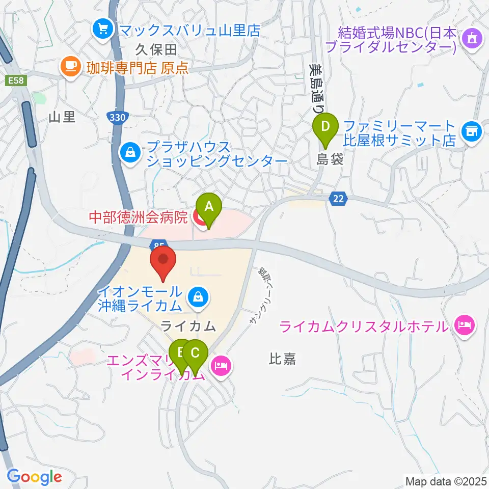 島村楽器 イオンモール沖縄ライカム店周辺のコンビニエンスストア一覧地図