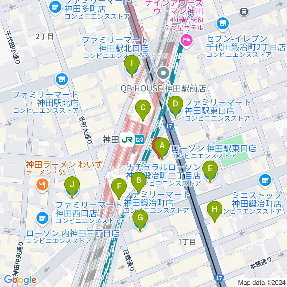 スタジオ音楽館 神田駅前周辺のコンビニエンスストア一覧地図