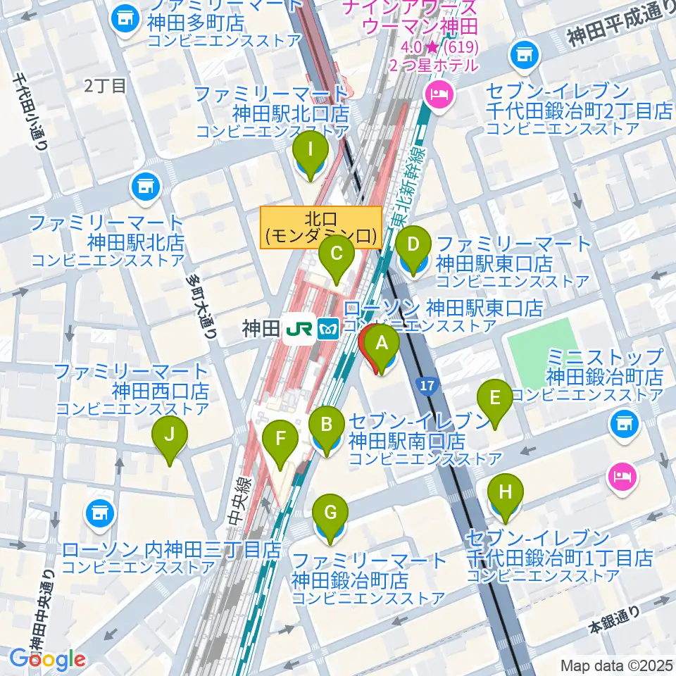 スタジオ音楽館 神田駅前周辺のコンビニエンスストア一覧地図
