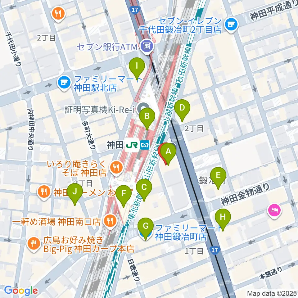 スタジオ音楽館 神田駅前周辺のコンビニエンスストア一覧地図