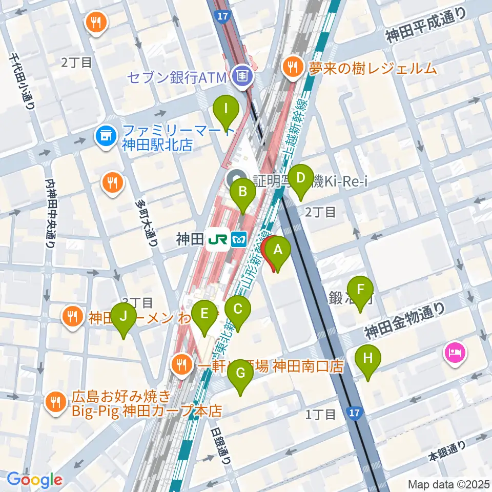 スタジオ音楽館 神田駅前周辺のコンビニエンスストア一覧地図