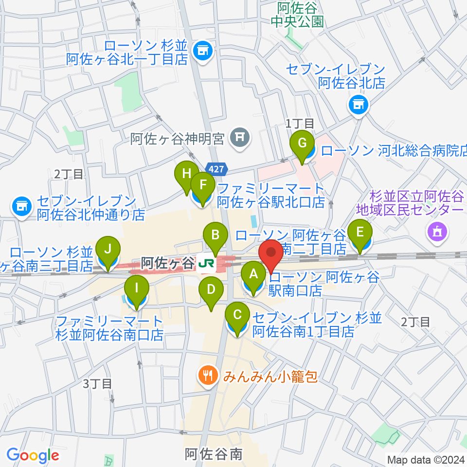 スタジオ音楽館 阿佐ヶ谷周辺のコンビニエンスストア一覧地図