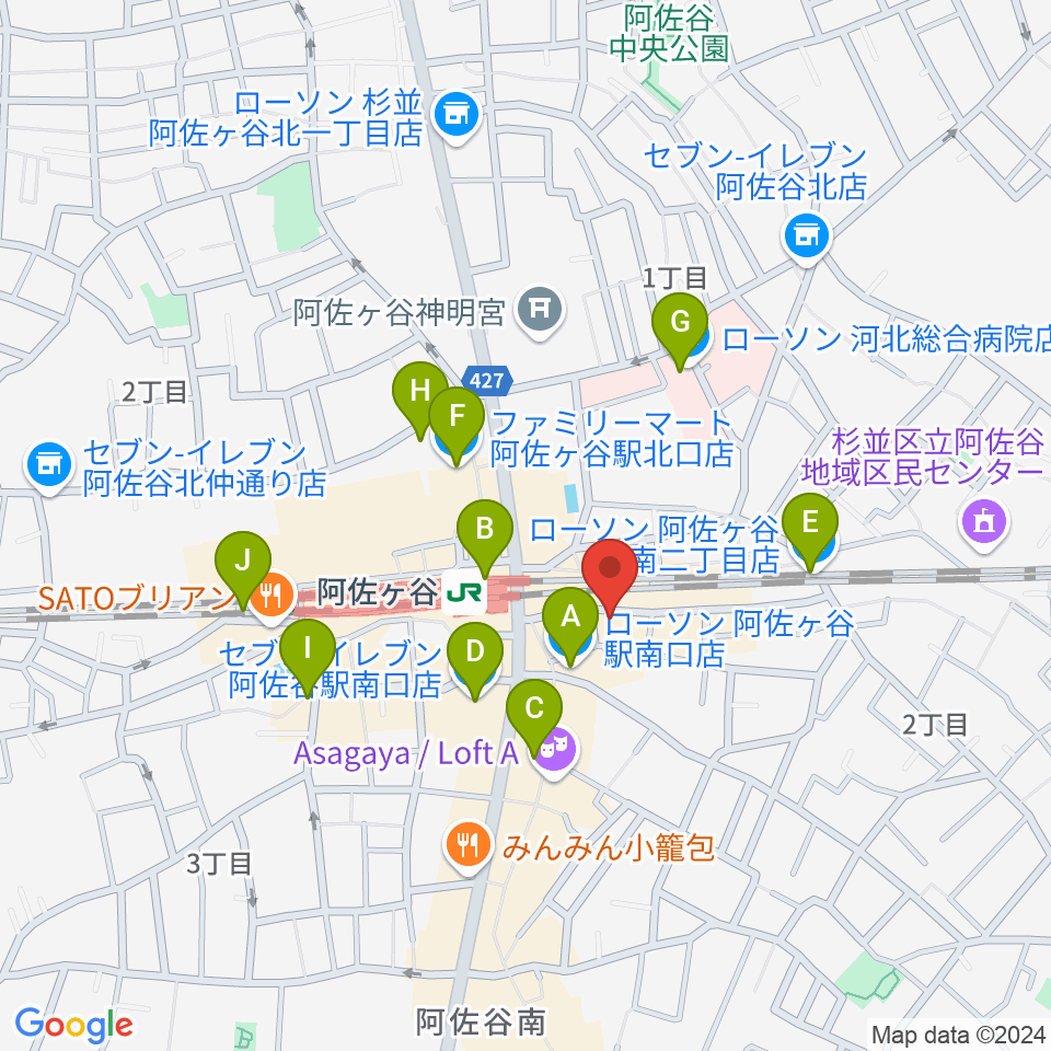 スタジオ音楽館 阿佐ヶ谷周辺のコンビニエンスストア一覧地図