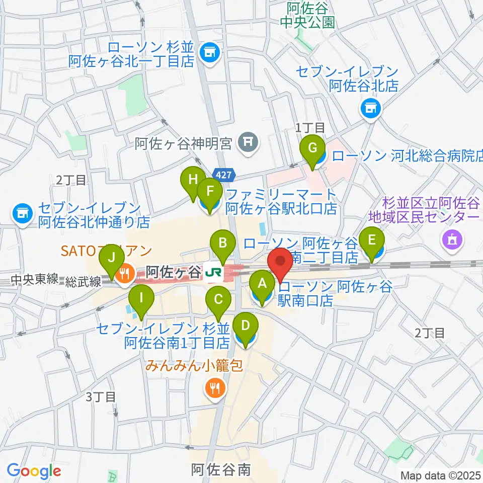 スタジオ音楽館 阿佐ヶ谷周辺のコンビニエンスストア一覧地図