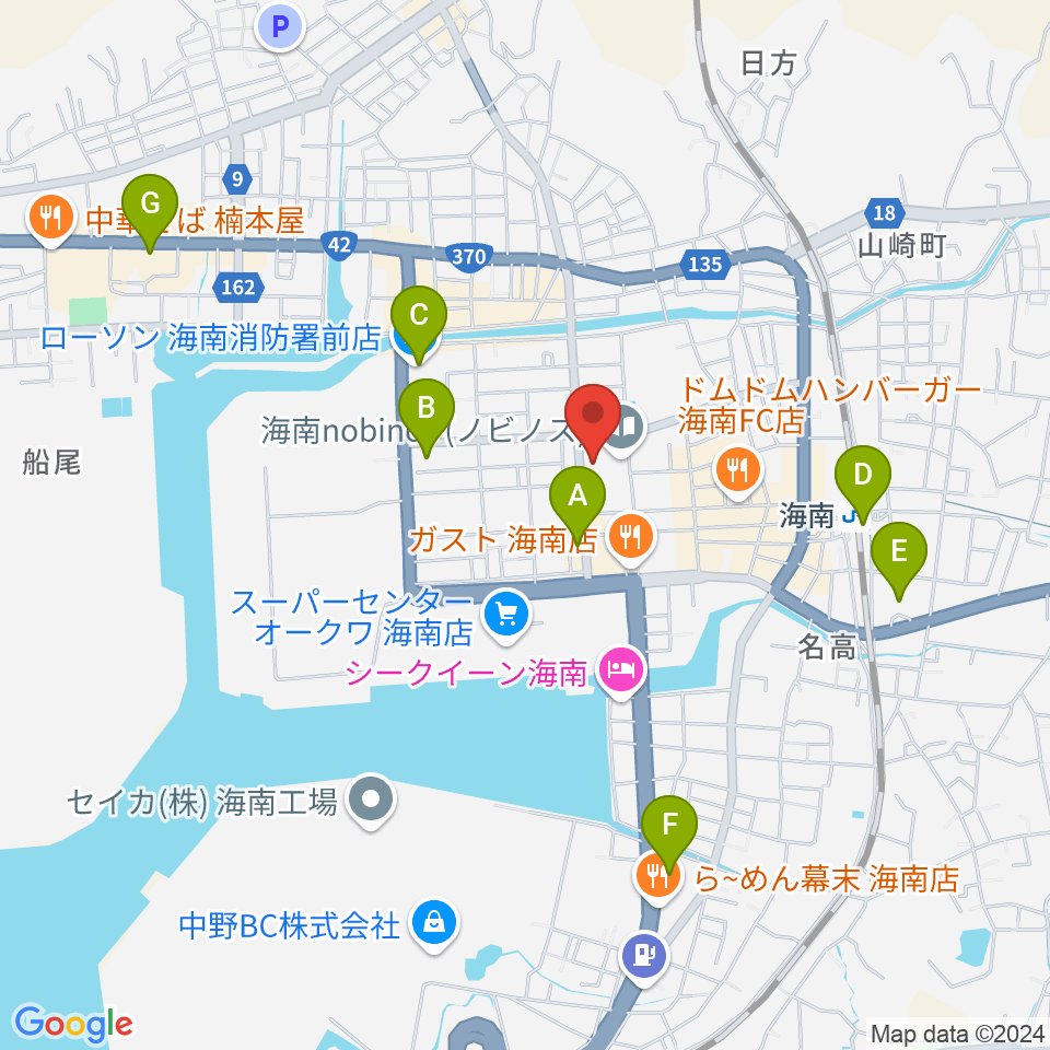 海南nobinos周辺のコンビニエンスストア一覧地図