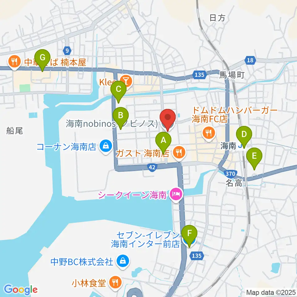 海南nobinos周辺のコンビニエンスストア一覧地図