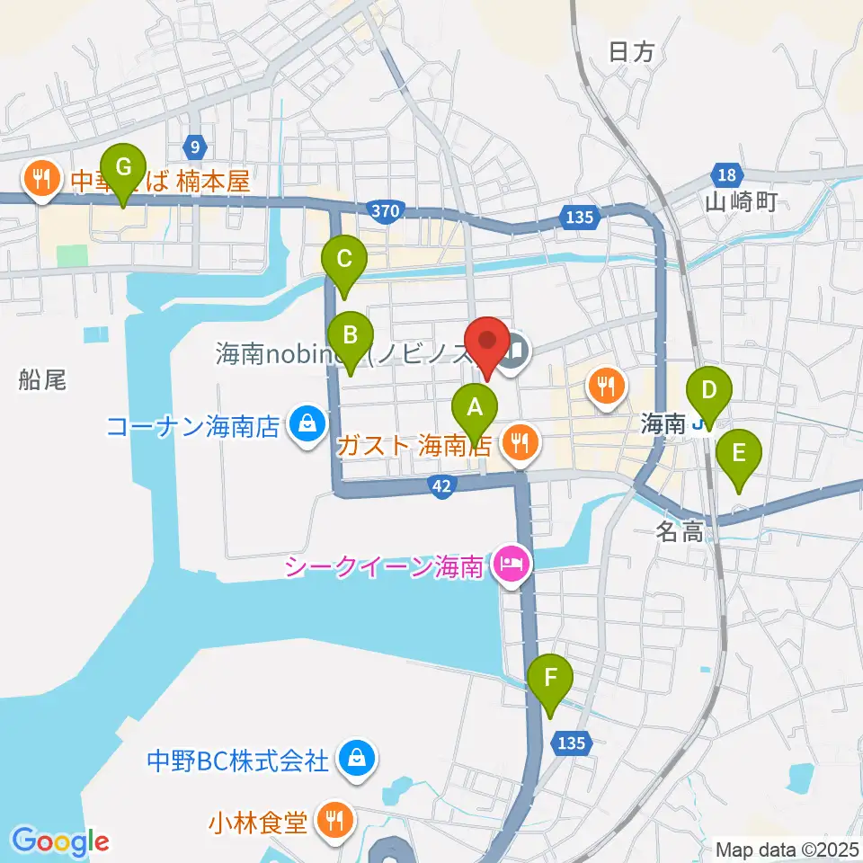 海南nobinos周辺のコンビニエンスストア一覧地図