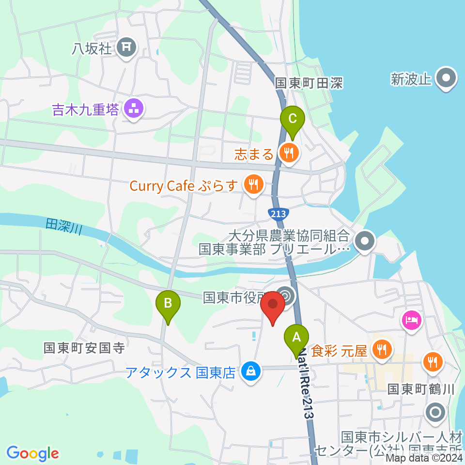 くにさき総合文化センター（アストくにさき）周辺のコンビニエンスストア一覧地図