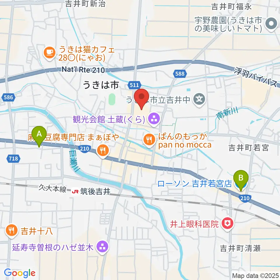 うきは市白壁ホール周辺のコンビニエンスストア一覧地図