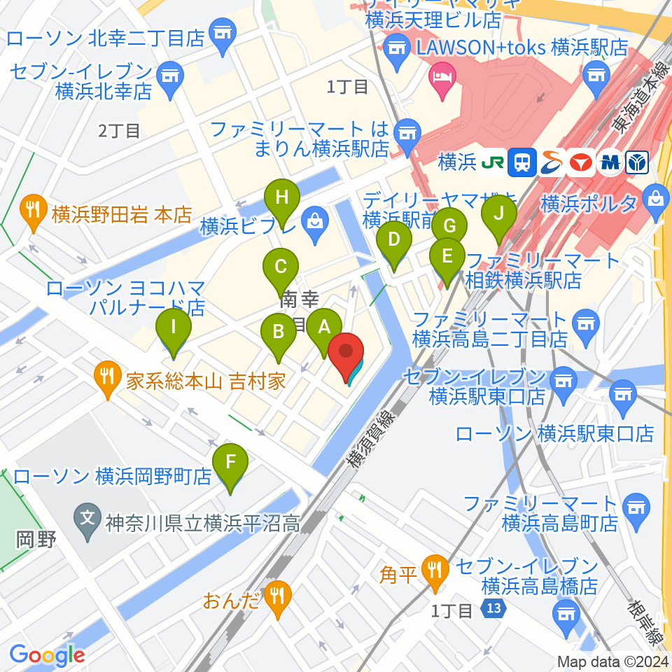 横浜1000 CLUB周辺のコンビニエンスストア一覧地図
