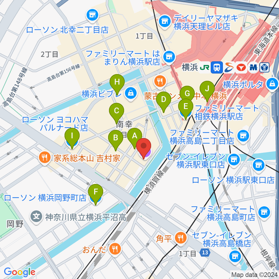 横浜1000 CLUB周辺のコンビニエンスストア一覧地図