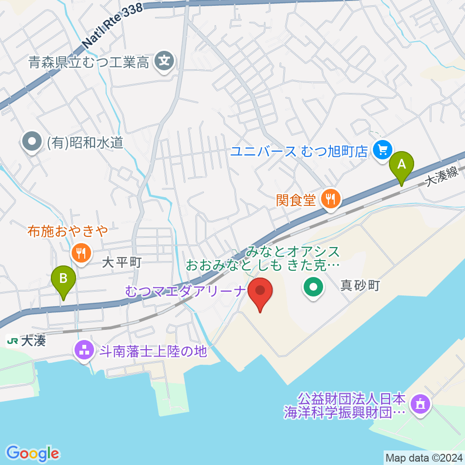 むつマエダアリーナ周辺のコンビニエンスストア一覧地図