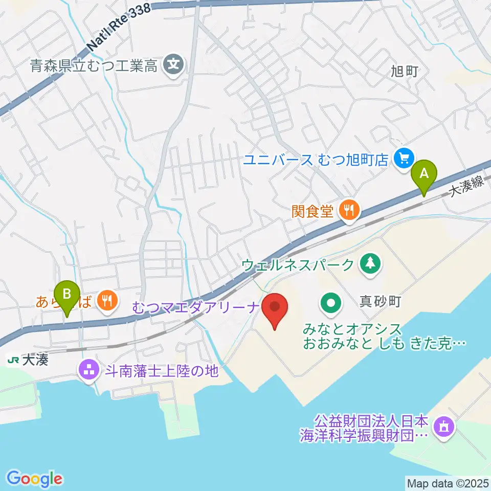 むつマエダアリーナ周辺のコンビニエンスストア一覧地図