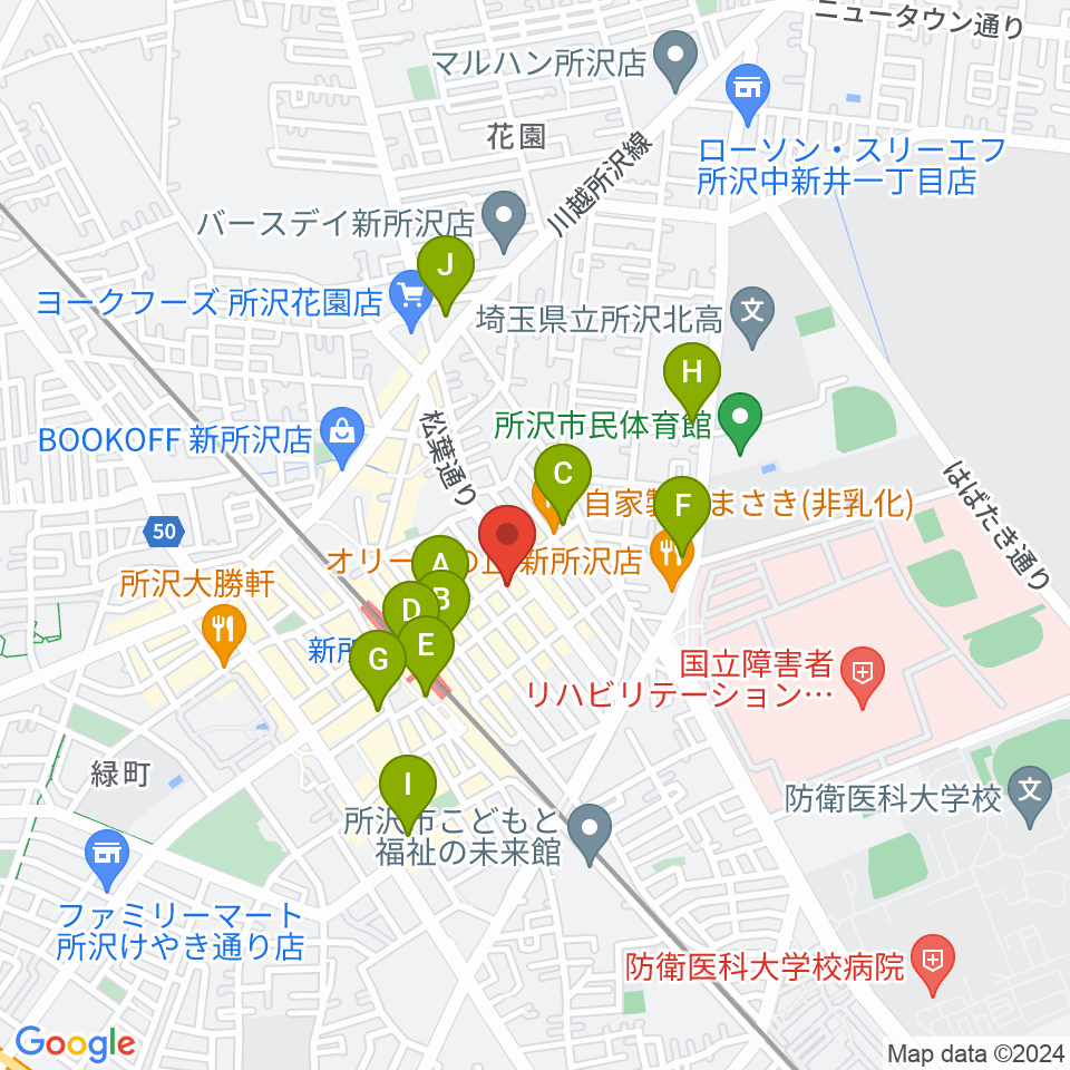 ワイワイミュージックスタジオ新所沢店周辺のコンビニエンスストア一覧地図
