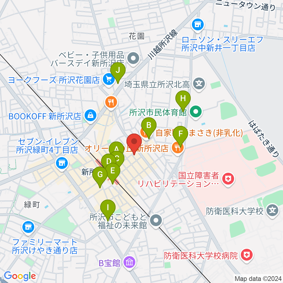 ワイワイミュージックスタジオ新所沢店周辺のコンビニエンスストア一覧地図