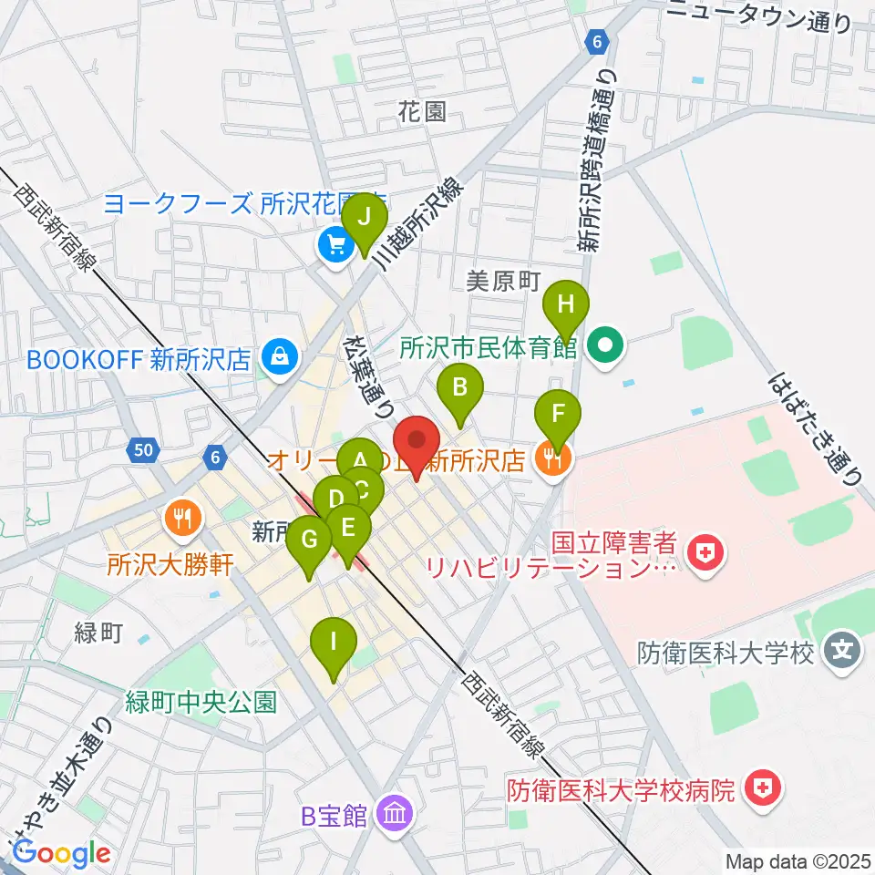 Y.Y Music Studio 新所沢店周辺のコンビニエンスストア一覧地図