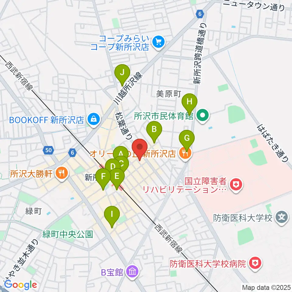 Y.Y Music Studio 新所沢店周辺のコンビニエンスストア一覧地図