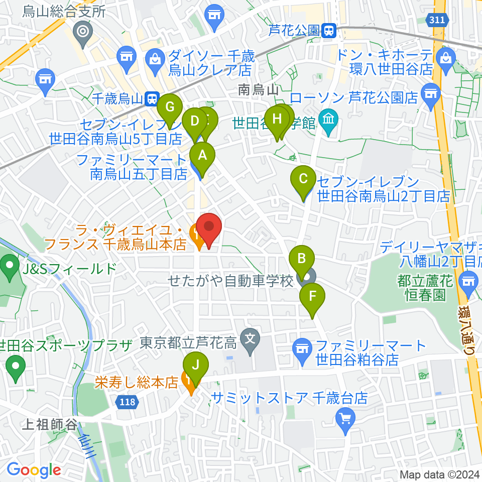 ユリミュージックキャンパス千歳鳥山教室周辺のコンビニエンスストア一覧地図