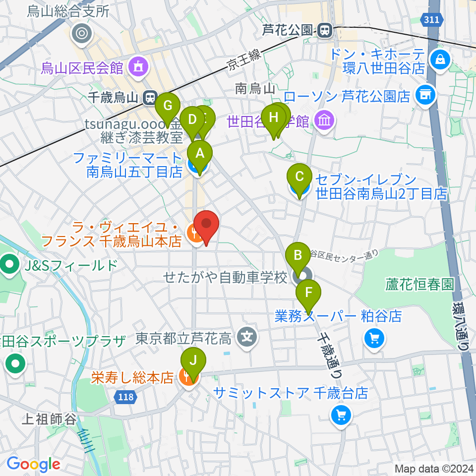 ユリミュージックキャンパス千歳鳥山教室周辺のコンビニエンスストア一覧地図