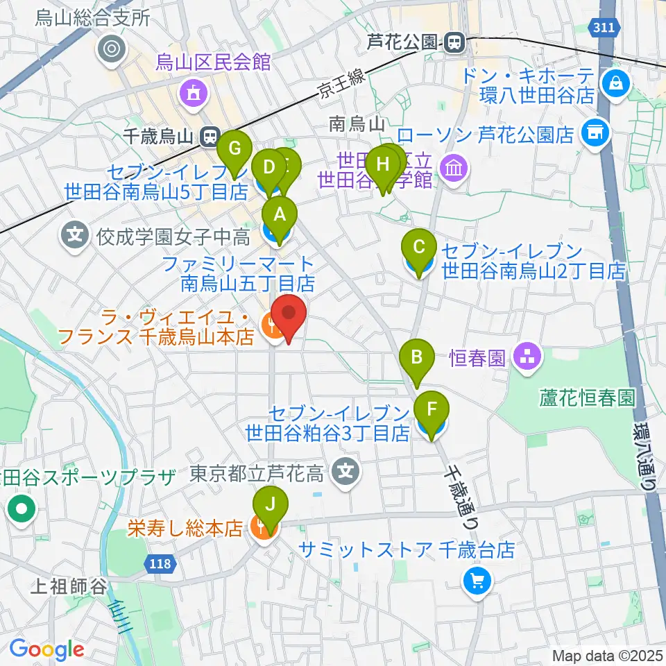 ユリミュージックキャンパス千歳鳥山教室周辺のコンビニエンスストア一覧地図