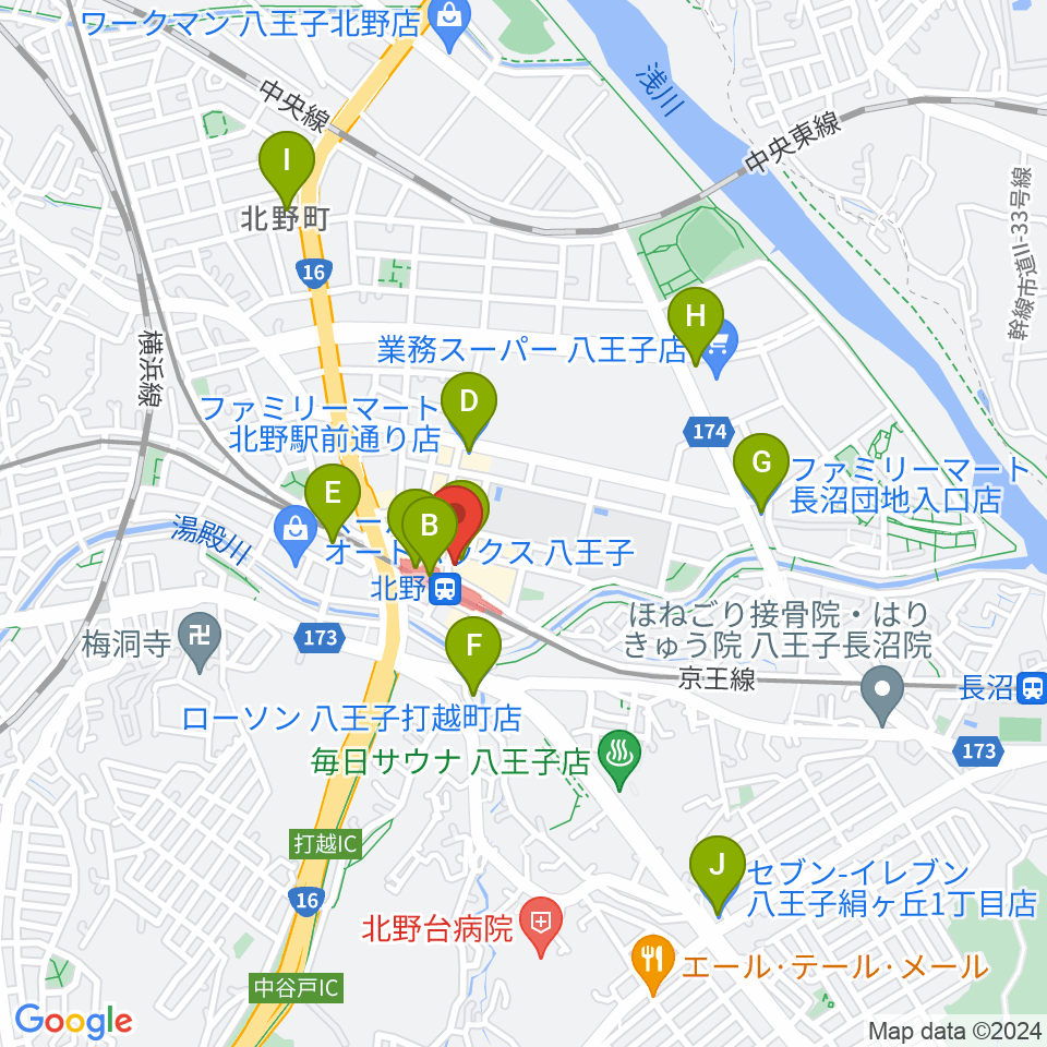 スタジオ・ラクスタ八王子北野店周辺のコンビニエンスストア一覧地図