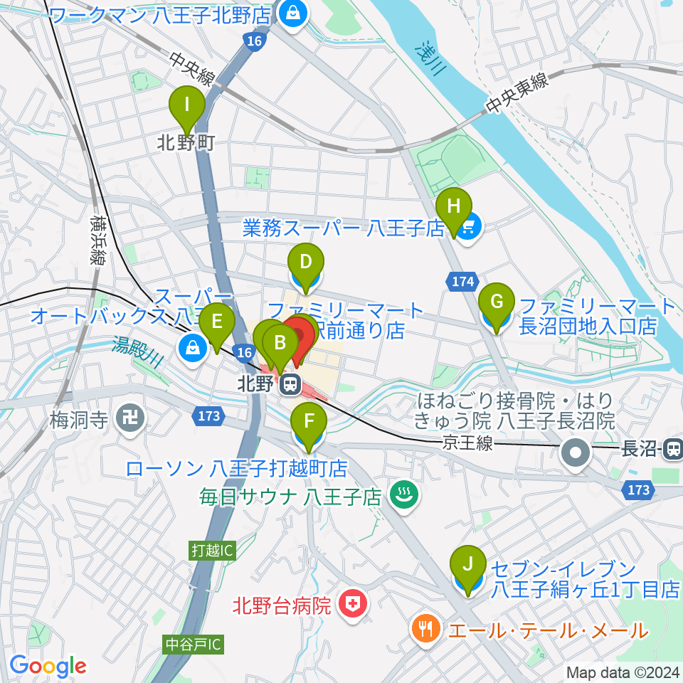 スタジオ・ラクスタ八王子北野店周辺のコンビニエンスストア一覧地図