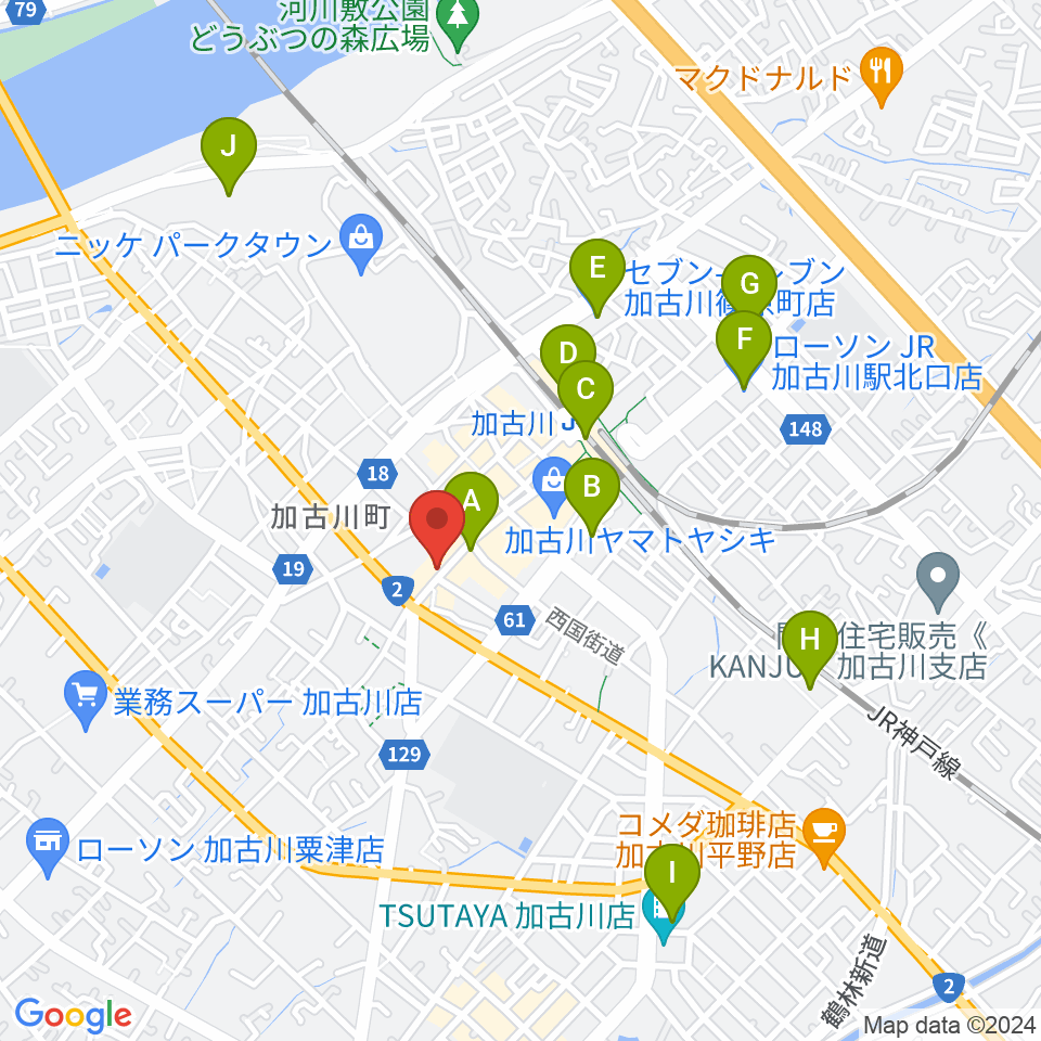 ヤマハミュージック 加古川センター周辺のコンビニエンスストア一覧地図