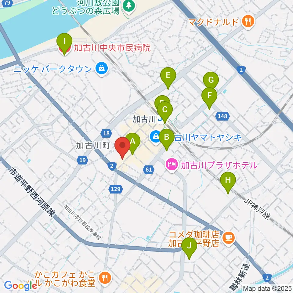 ヤマハミュージック 加古川センター周辺のコンビニエンスストア一覧地図