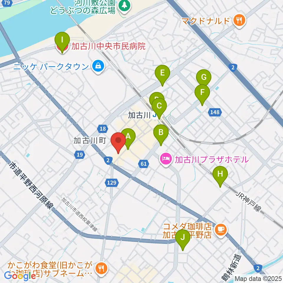 ヤマハミュージック 加古川センター周辺のコンビニエンスストア一覧地図