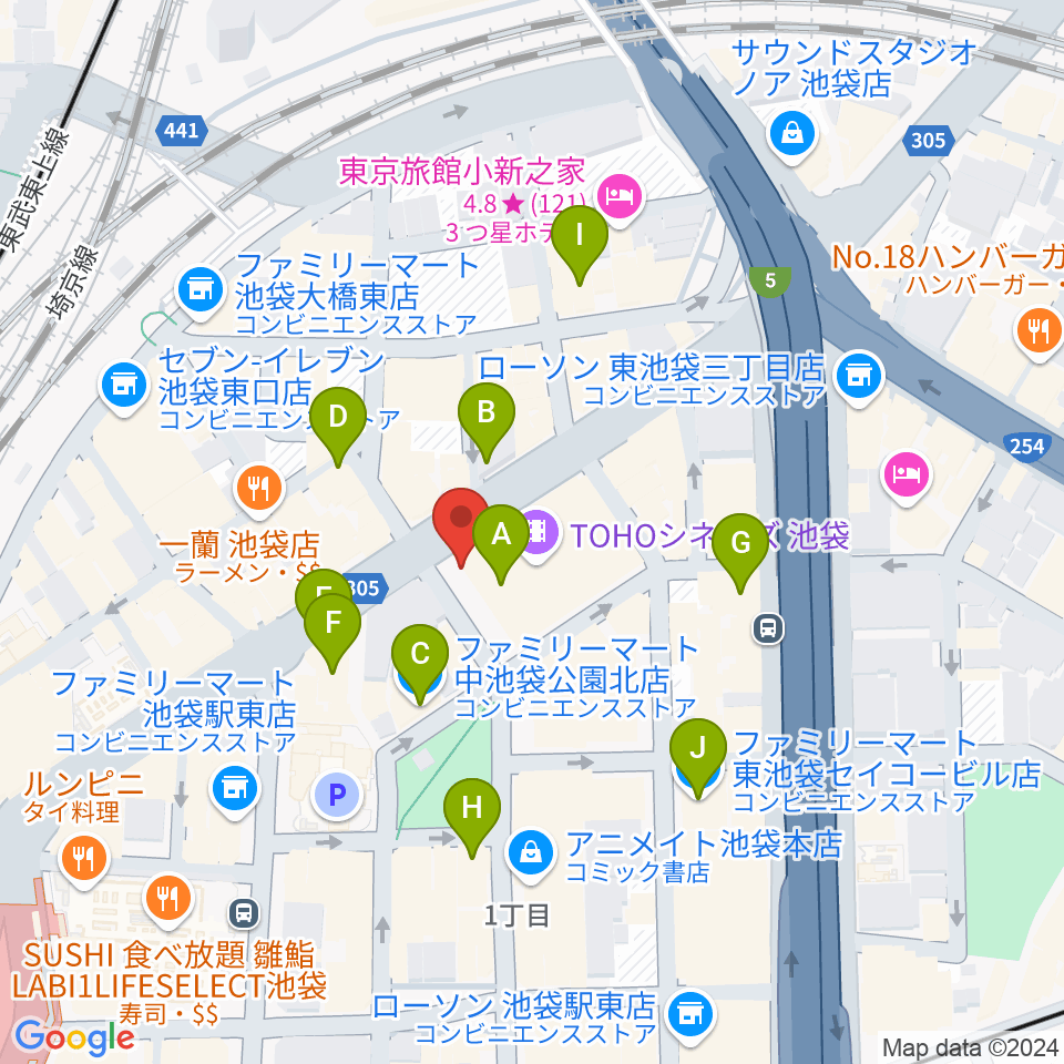 TOHOシネマズ池袋周辺のコンビニエンスストア一覧地図