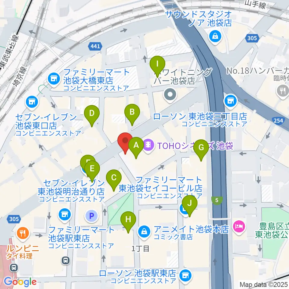 TOHOシネマズ池袋周辺のコンビニエンスストア一覧地図