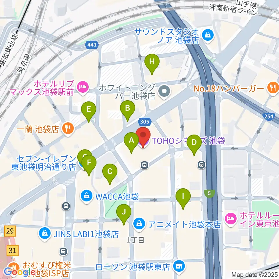 TOHOシネマズ池袋周辺のコンビニエンスストア一覧地図