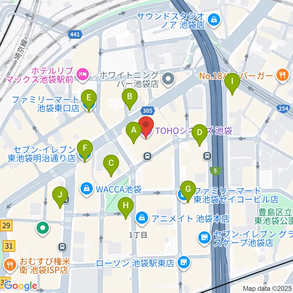 TOHOシネマズ池袋周辺のコンビニエンスストア一覧地図