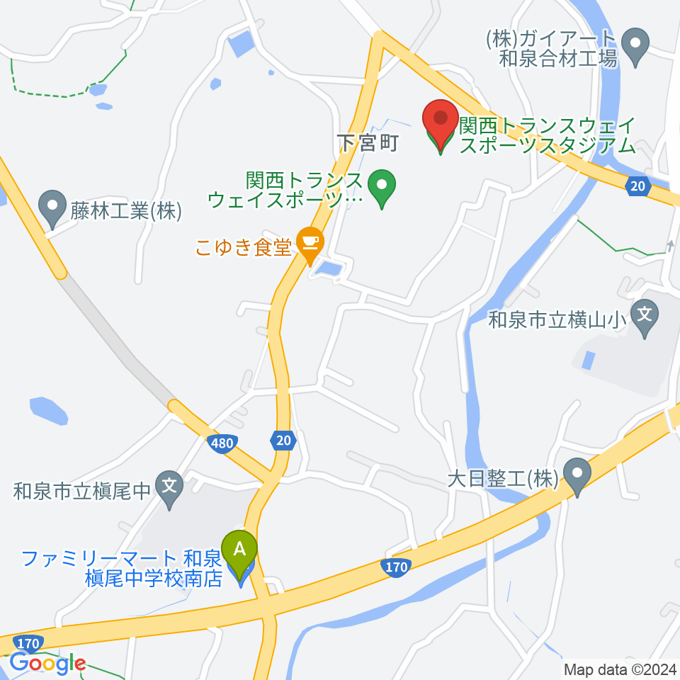 関西トランスウェイスポーツスタジアム周辺のコンビニエンスストア一覧地図