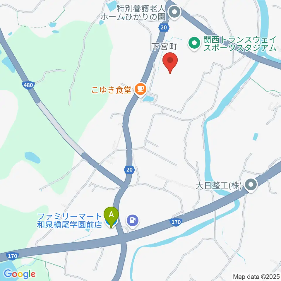 関西トランスウェイスポーツスタジアム野球場周辺のコンビニエンスストア一覧地図